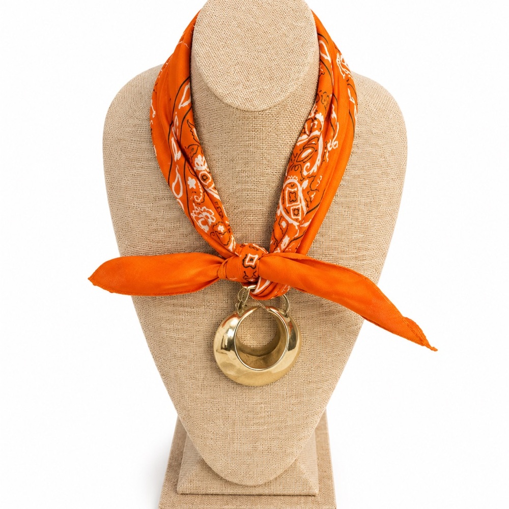 Vintage Brass horse medallion bandana necklace.